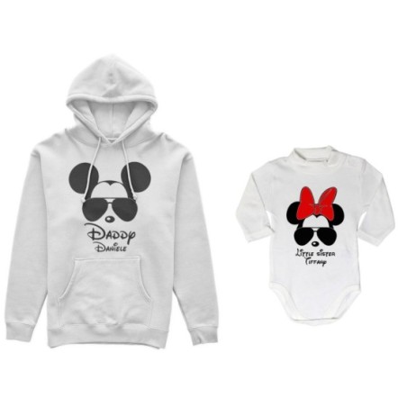 Coordinato felpe o body lupetto neonata padre figlia personalizzato daddy mickey baby sister minnie Per il papà