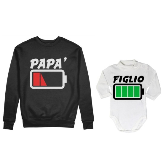 Coordinato felpe o body lupetto padre figlio papà batteria scarica figlia figlio carichissimi! Per il papà 2