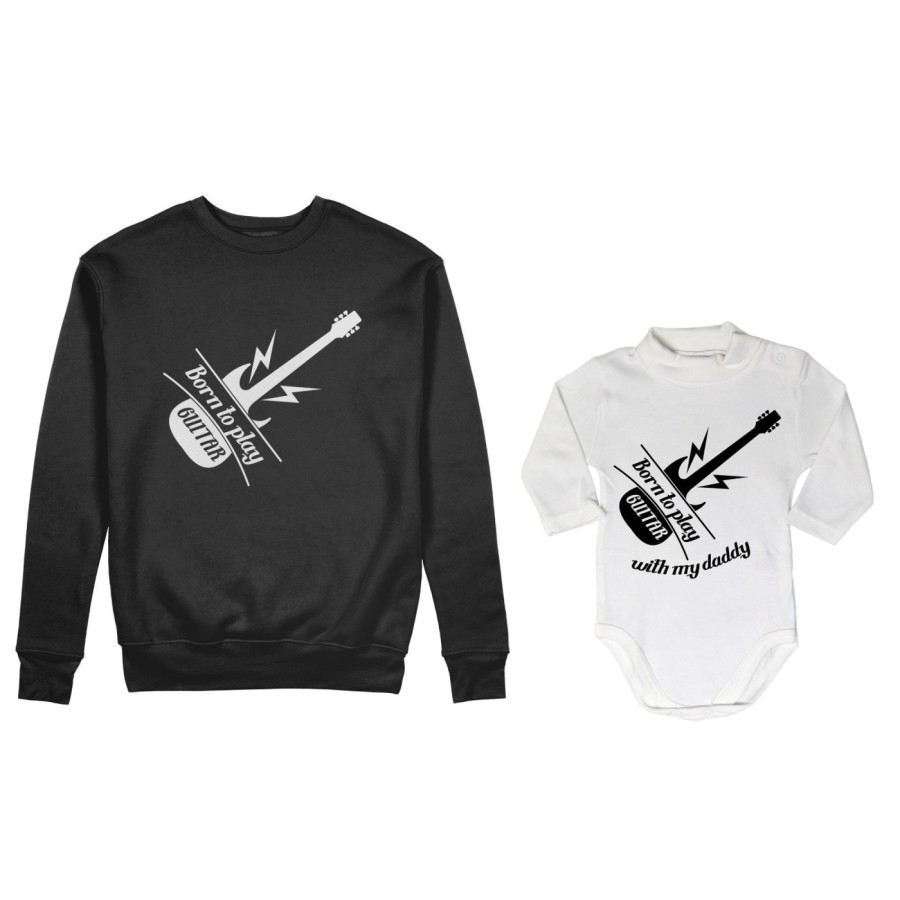 Coordinato felpe o body lupetto padre figlio born to play guitar born to play guitar with my daddy Per il papà
