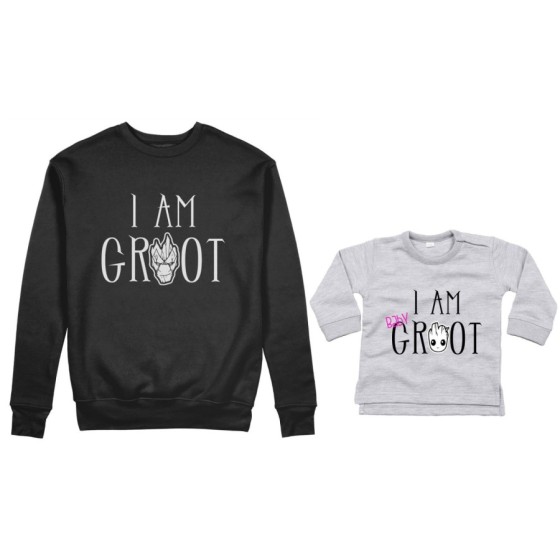 Coordinato felpe o body lupetto neonato padre figlio i am groot i am baby groot Per il papà