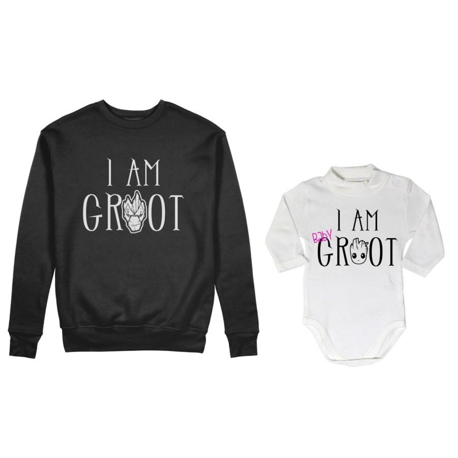 Coordinato felpe o body lupetto neonato padre figlio i am groot i am baby groot Per il papà