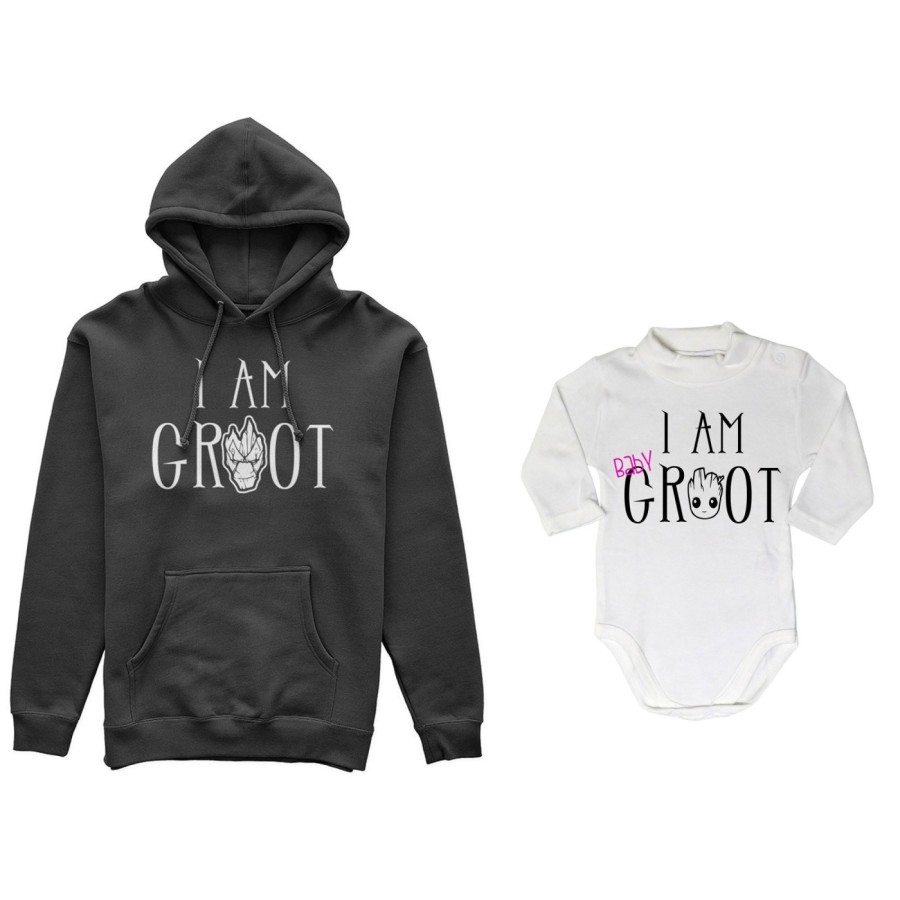 Coordinato felpe o body lupetto neonato padre figlio i am groot i am baby groot Per il papà