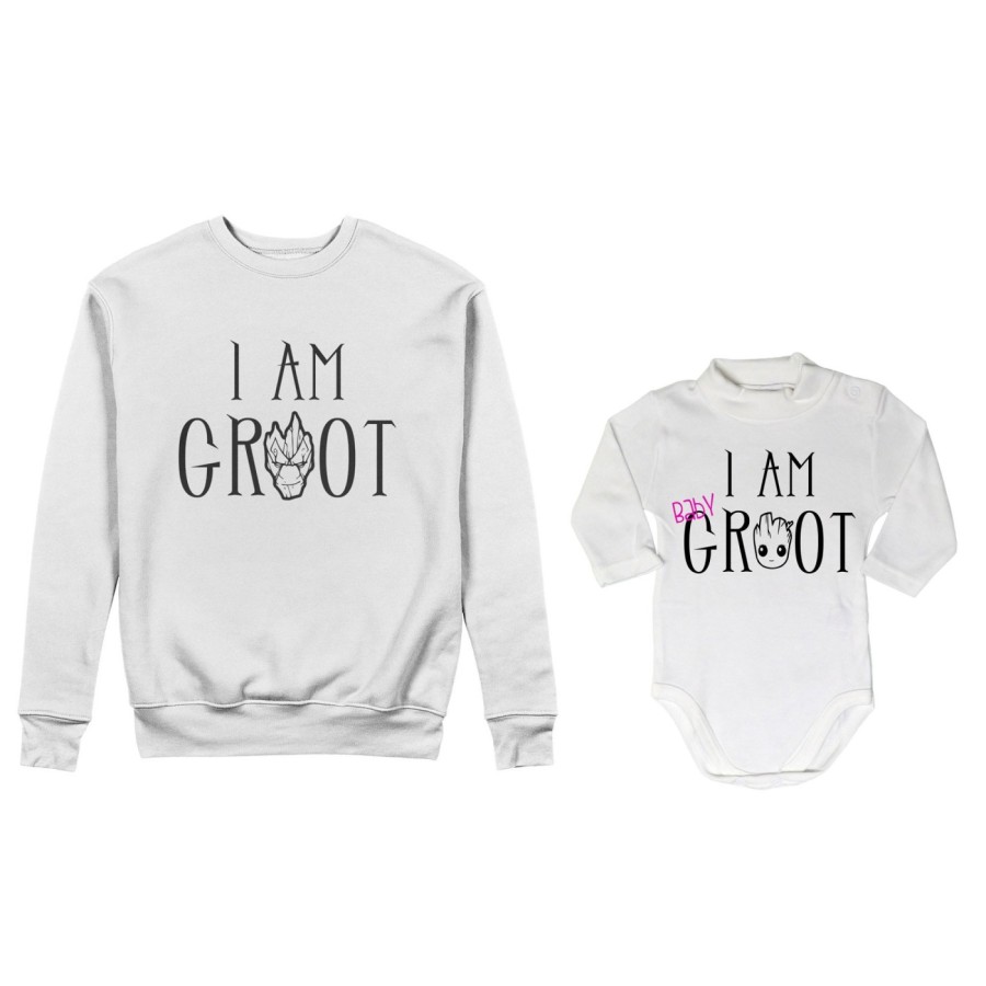 Coordinato felpe o body lupetto neonato padre figlio i am groot i am baby groot Per il papà