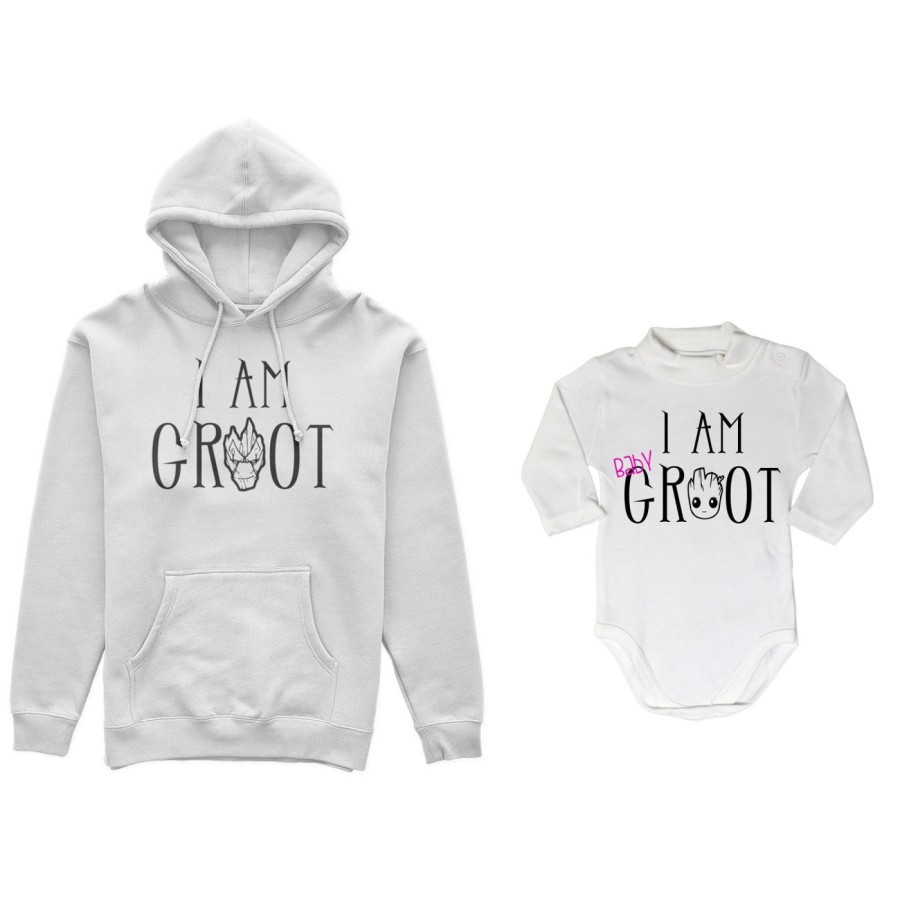 Coordinato felpe o body lupetto neonato padre figlio i am groot i am baby groot Per il papà