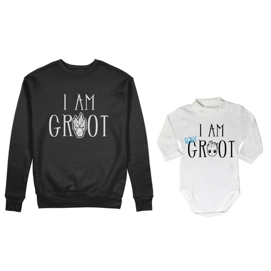 Coordinato felpe o body lupetto neonato padre figlio i am groot i am baby groot Per il papà