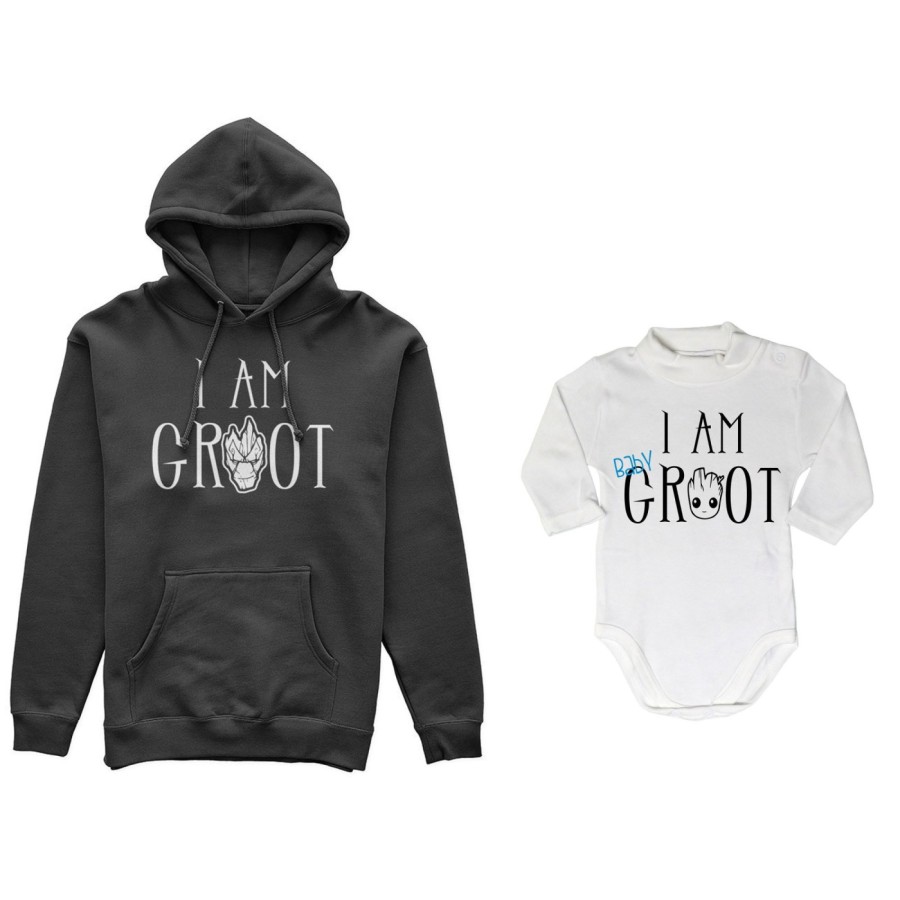Coordinato felpe o body lupetto neonato padre figlio i am groot i am baby groot Per il papà