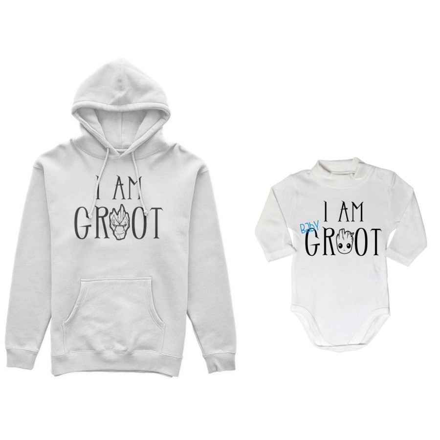 Coordinato felpe o body lupetto neonato padre figlio i am groot i am baby groot Per il papà