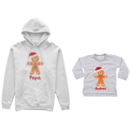 Coordinato felpe o body lupetto padre figlio personalizzabile con nome omini di pan di zenzero Natale