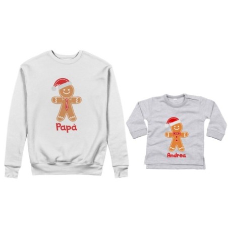 Coordinato felpe o body lupetto padre figlio personalizzabile con nome omini di pan di zenzero Natale