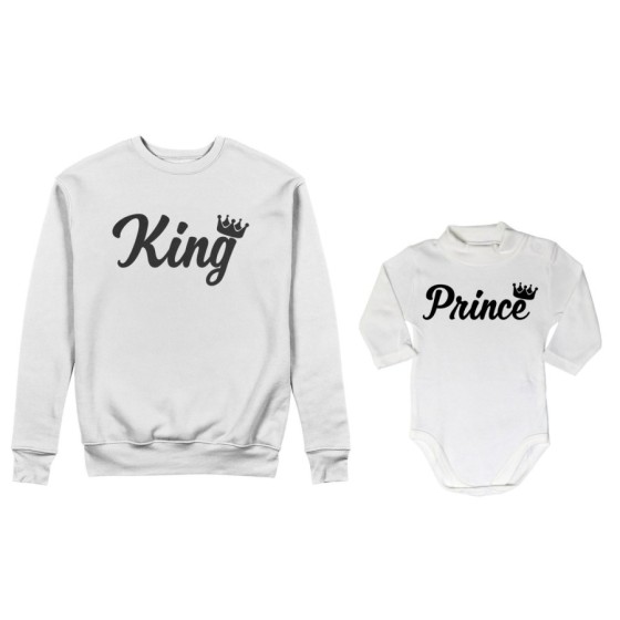 Coordinato felpe o body lupetto padre figlio personalizzabile con nomi king con corona prince princess con corona Per il papà