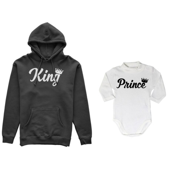 Coordinato felpe o body lupetto padre figlio personalizzabile con nomi king con corona prince princess con corona Per il papà 2