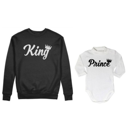 Coordinato felpe o body lupetto padre figlio personalizzabile con nomi king con corona prince princess con corona Per il papà