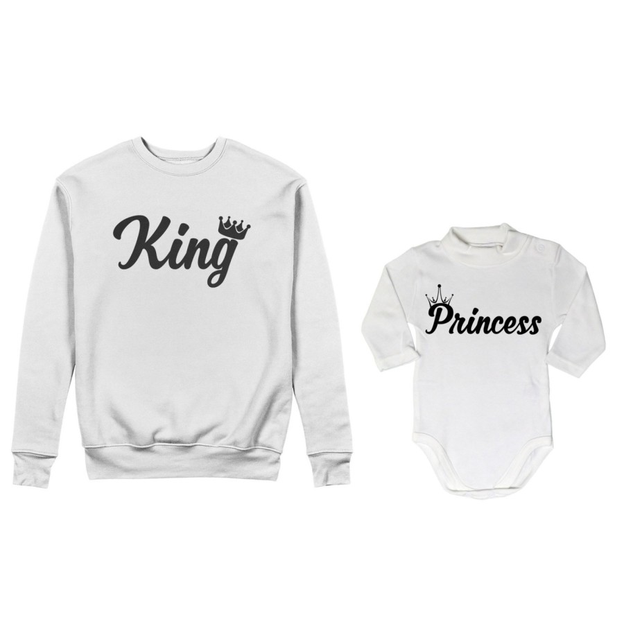 Coordinato felpe o body lupetto padre figlio personalizzabile con nomi king con corona prince princess con corona Per il papà