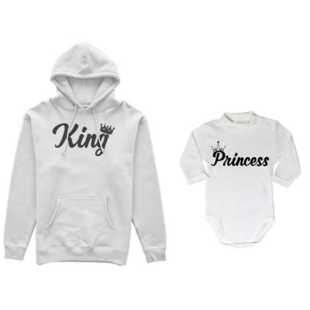 Coordinato felpe o body lupetto padre figlio personalizzabile con nomi king con corona prince princess con corona Per il papà