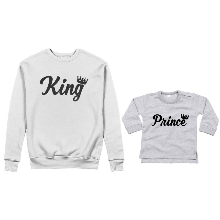 Coordinato felpe o body lupetto padre figlio personalizzabile con nomi king con corona prince princess con corona Per il papà