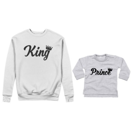 Coordinato felpe o body lupetto padre figlio personalizzabile con nomi king con corona prince princess con corona Per il papà