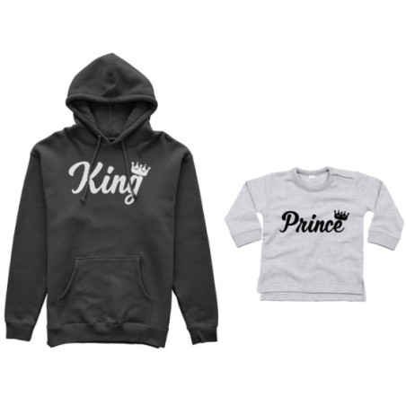 Coordinato felpe o body lupetto padre figlio personalizzabile con nomi king con corona prince princess con corona Per il papà