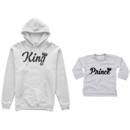 Coordinato felpe o body lupetto padre figlio personalizzabile con nomi king con corona prince princess con corona Per il papà