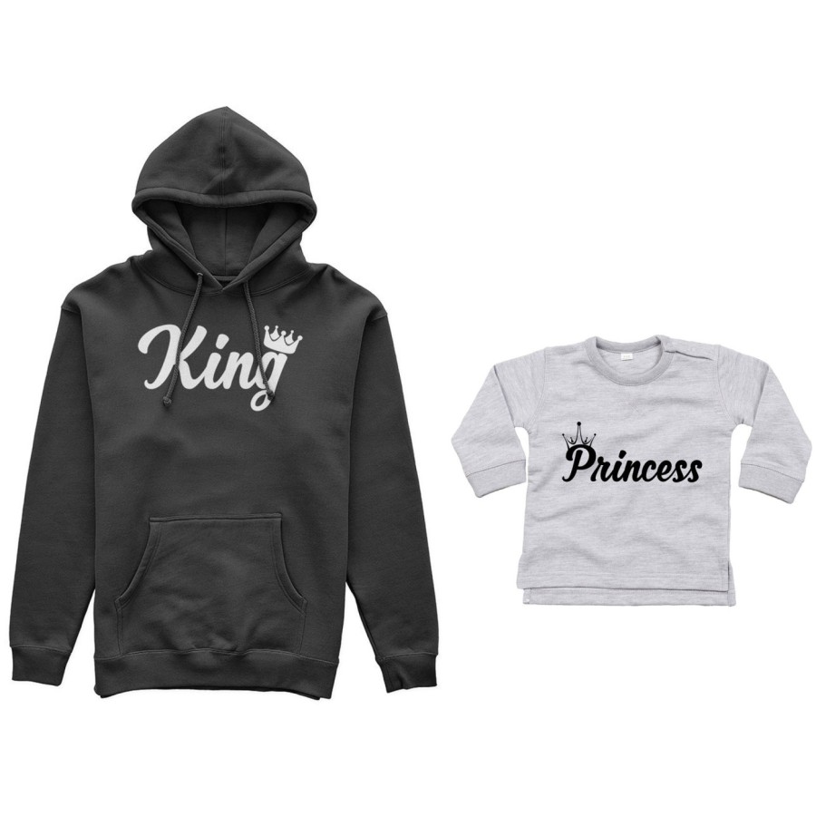 Coordinato felpe o body lupetto padre figlio personalizzabile con nomi king con corona prince princess con corona Per il papà