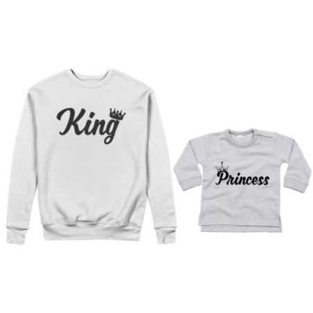 Coordinato felpe o body lupetto padre figlio personalizzabile con nomi king con corona prince princess con corona Per il papà