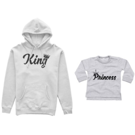 Coordinato felpe o body lupetto padre figlio personalizzabile con nomi king con corona prince princess con corona Per il papà