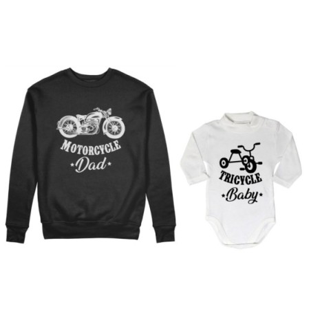 Coordinato felpe o body lupetto neonato padre figlio motorcycle dad tricycle baby Per il papà