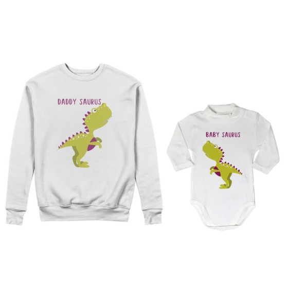 Coordinato felpe o body lupetto neonato padre figlio daddy saurus baby saurus Per il papà