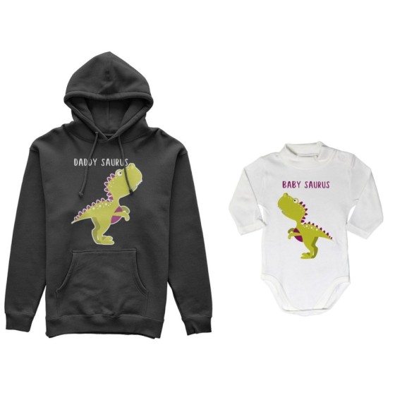 Coordinato felpe o body lupetto neonato padre figlio daddy saurus baby saurus Per il papà 2