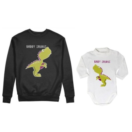 Coordinato felpe o body lupetto neonato padre figlio daddy saurus baby saurus Per il papà