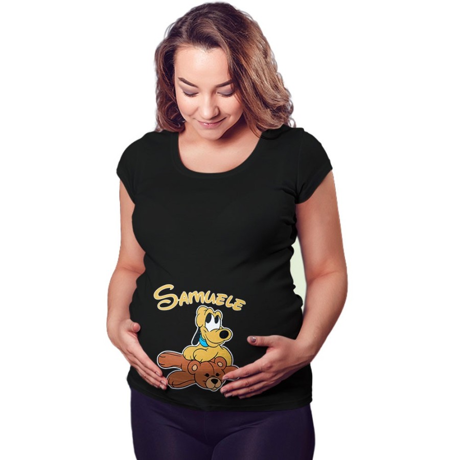 Maglia premaman personalizzata con nome pluto con orsetto Cartoon