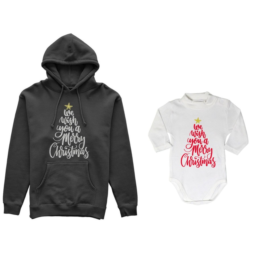 Coordinato felpe o body lupetto neonato padre figlio we wish you a merry christmas Natale