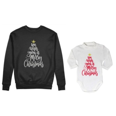 Coordinato felpe o body lupetto neonato padre figlio we wish you a merry christmas Natale