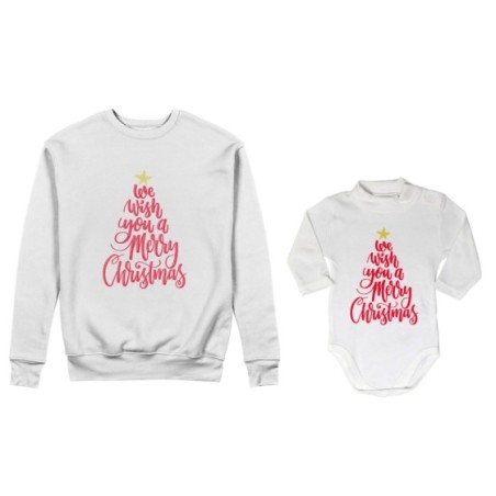 Coordinato felpe o body lupetto neonato padre figlio we wish you a merry christmas Natale