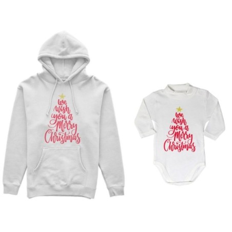Coordinato felpe o body lupetto neonato padre figlio we wish you a merry christmas Natale