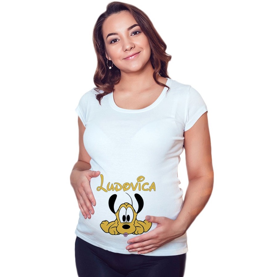 Maglia premaman personalizzata con nome baby pluto Cartoon