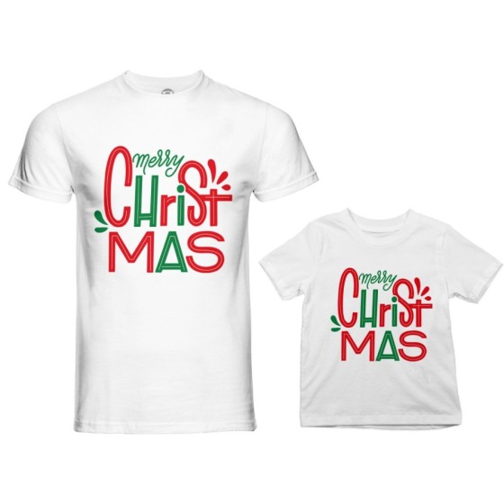 Coordinato t-shirt padre figlio personalizzabile con nomi merry christmas colorful Natale 2