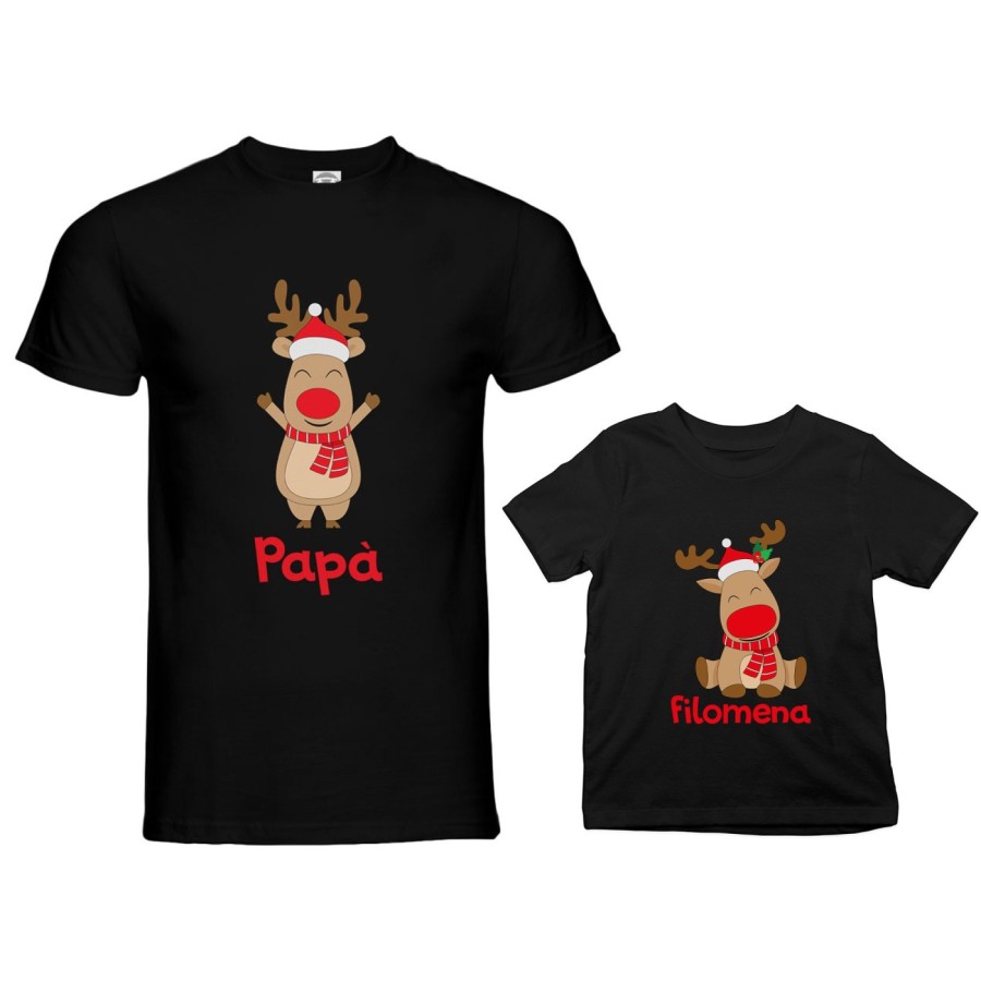 Coordinato t-shirt padre figlio personalizzabile con nome rudolph family Natale