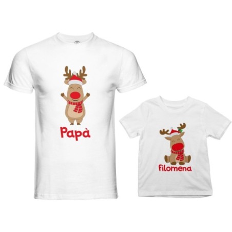 Coordinato t-shirt padre figlio personalizzabile con nome rudolph family Natale