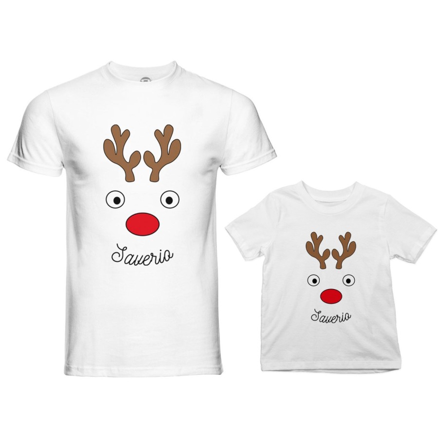 Coordinato t-shirt padre figlio personalizzabile con nomi renne natalizie Natale
