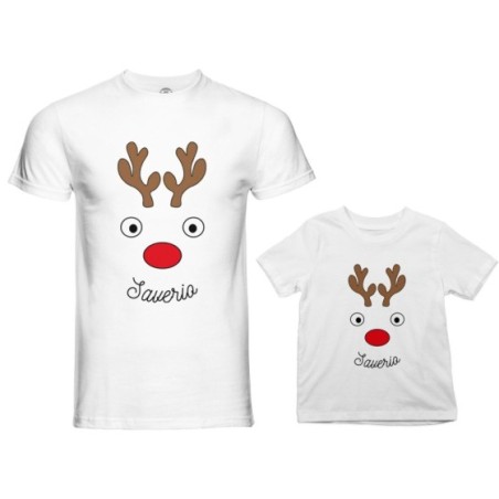 Coordinato t-shirt padre figlio personalizzabile con nomi renne natalizie Natale