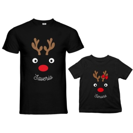 Coordinato t-shirt padre figlio personalizzabile con nomi renne natalizie Natale