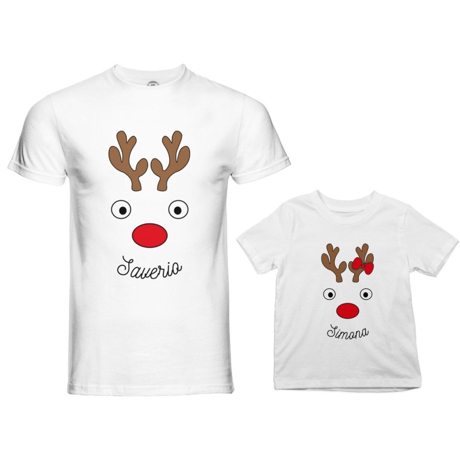 Coordinato t-shirt padre figlio personalizzabile con nomi renne natalizie Natale