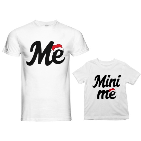 Coordinato t-shirt padre figlio personalizzabile con nome me e mini me con cappello natalizio Natale 2
