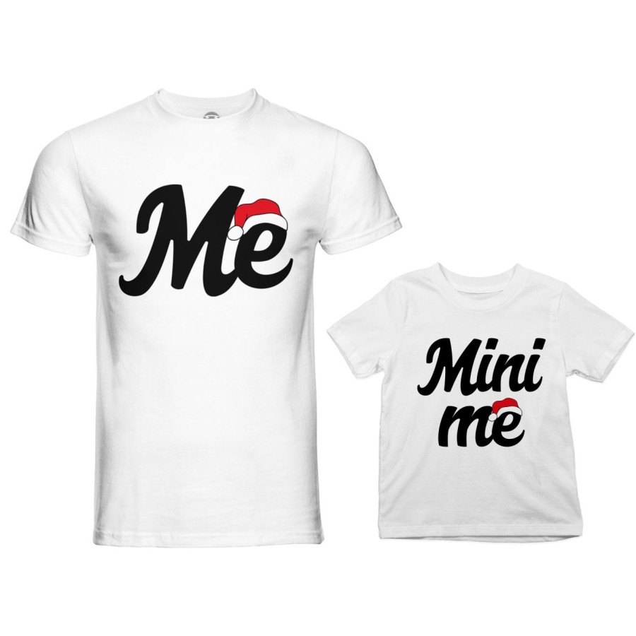 Coordinato t-shirt padre figlio personalizzabile con nome me e mini me con cappello natalizio Natale
