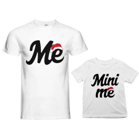 Coordinato t-shirt padre figlio personalizzabile con nome me e mini me con cappello natalizio Natale