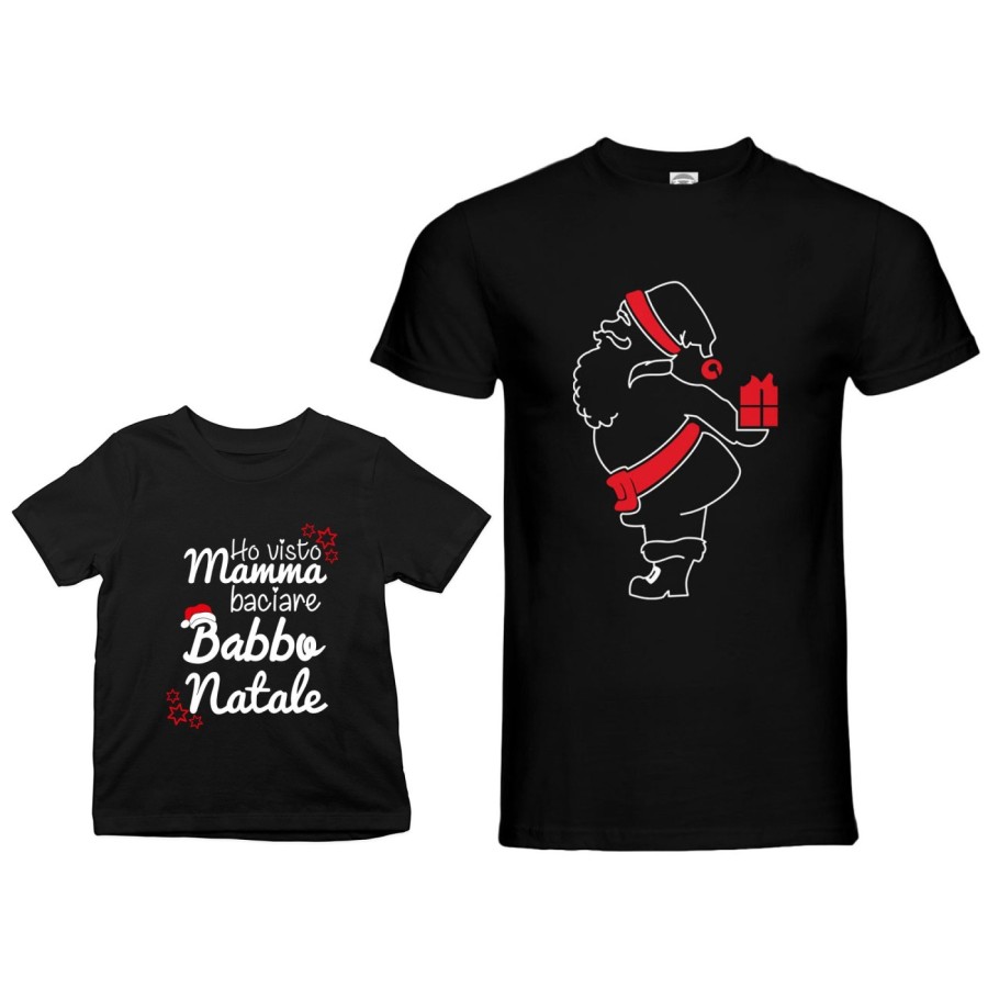 Coordinato t-shirt padre figlio ho visto mamma baciare babbo natale Natale