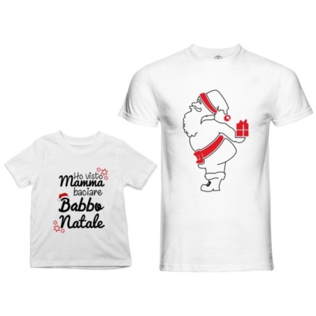 Coordinato t-shirt padre figlio ho visto mamma baciare babbo natale Natale