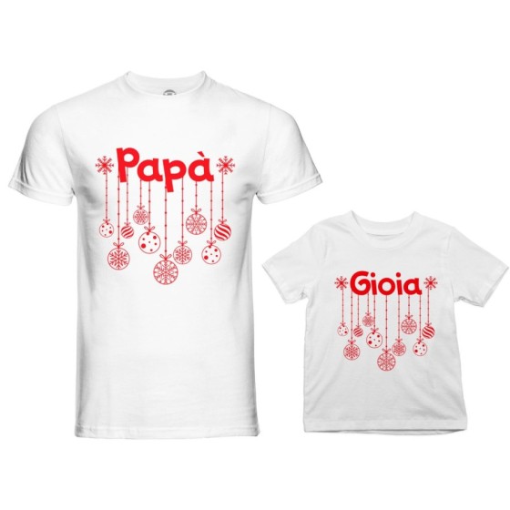 Coordinato t-shirt padre figlio personalizzato con nome e addobbi natalizi Natale 2