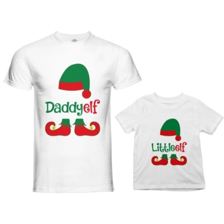 Coordinato t-shirt padre figlio personalizzabile con nome daddy elf little elf Natale