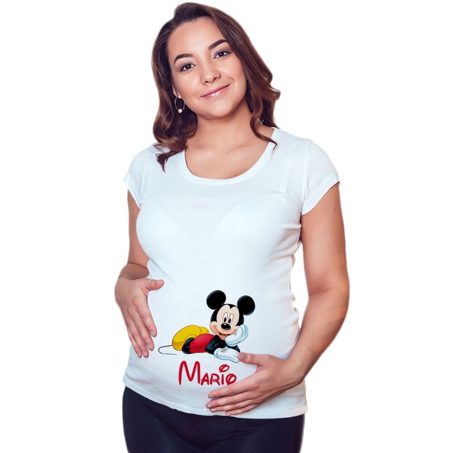 Maglia premaman personalizzata con nome mouse Cartoon